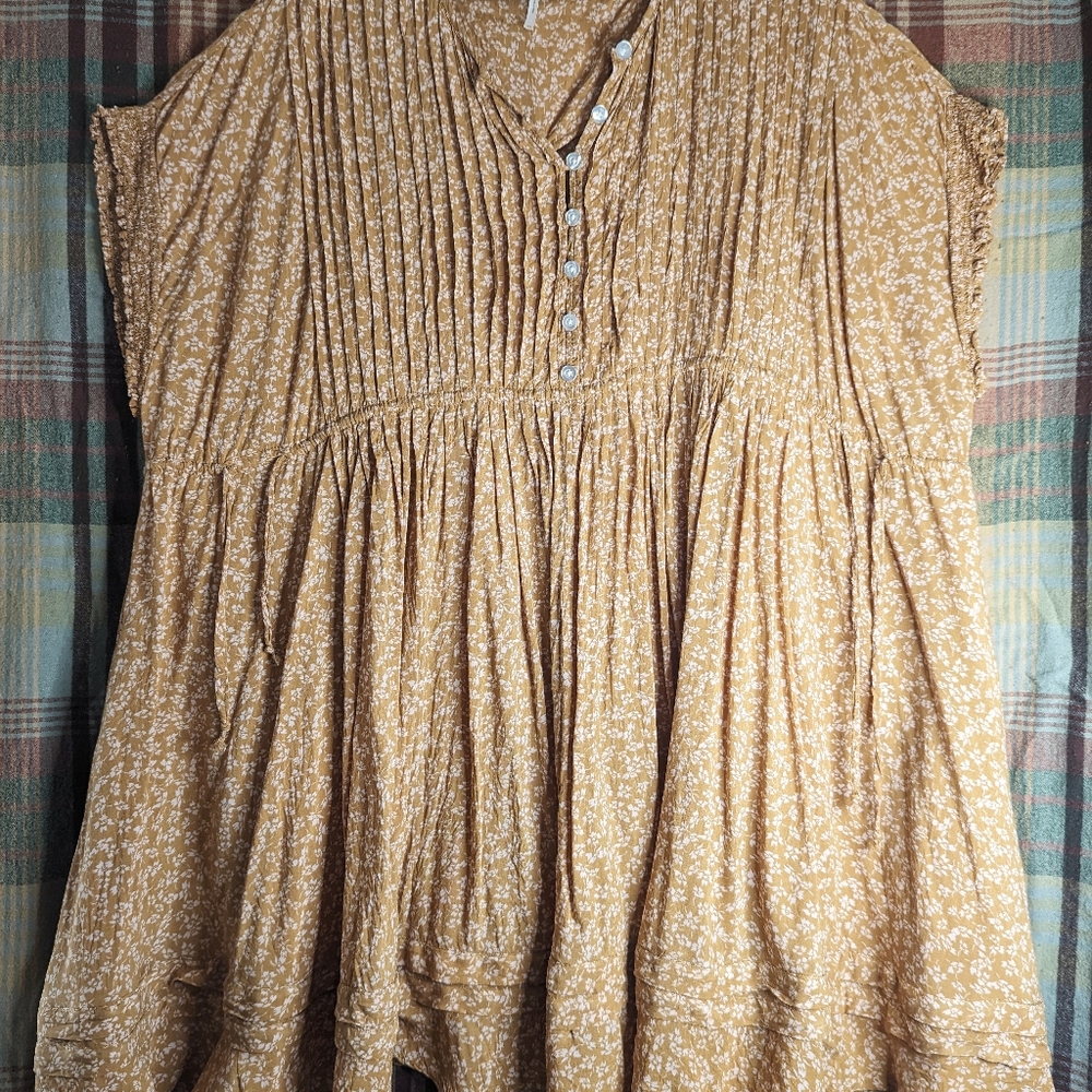 Free People Ginger Brown and Baby Pink Babydoll Dress